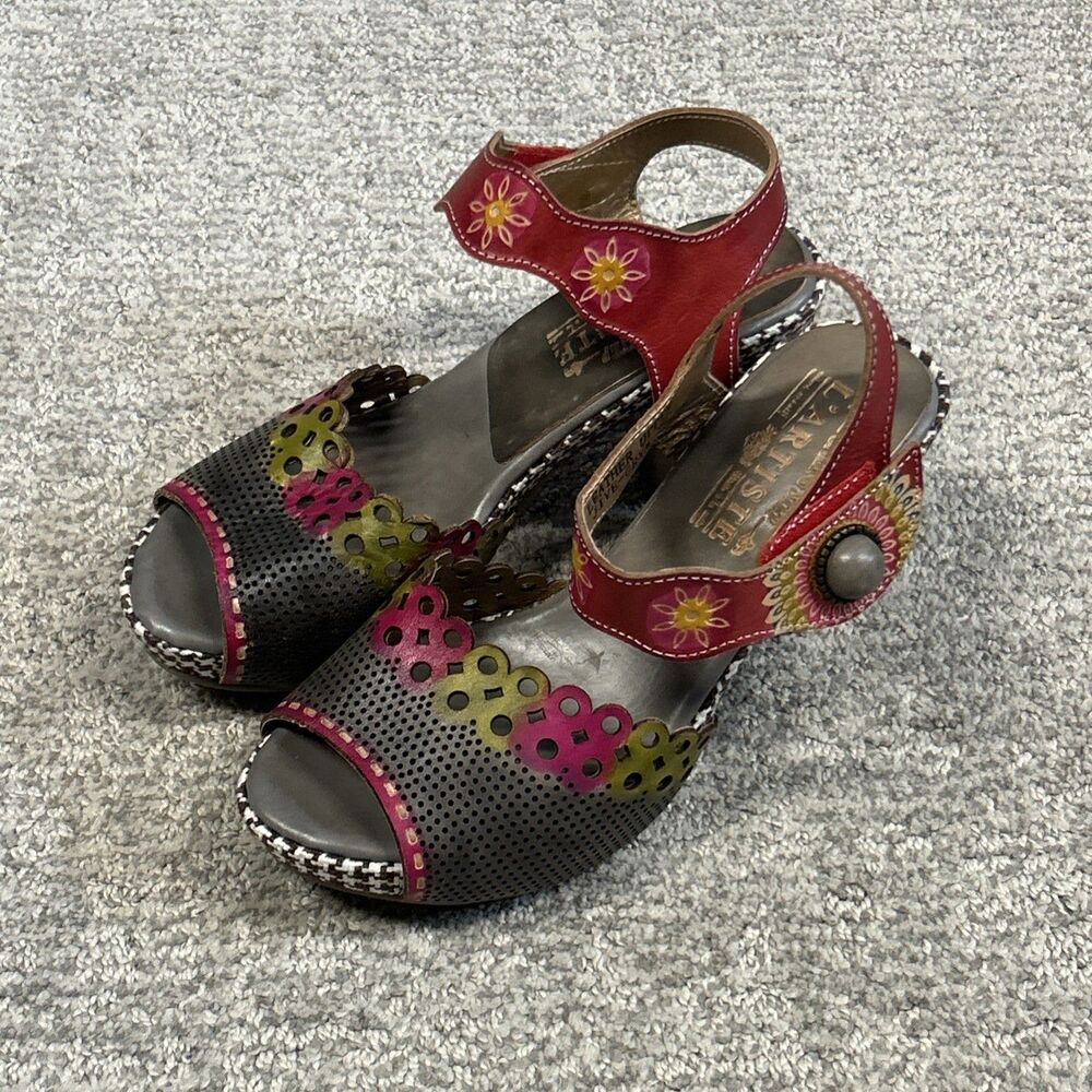 Spring Step L’Artiste Jive Leather Sandals Womens 36 US 6 Boho Floral Heels